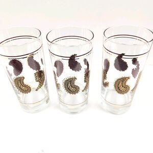 Vintage Paisley Cera Drink Glass Cocktail Hi-Ball Brown & Gold (3)